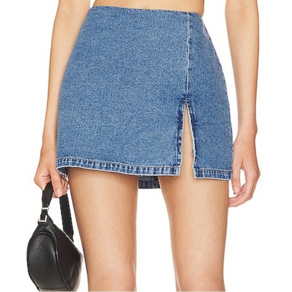 Blue Denim Mini Skirt with Front Slit - Picture 1 of 2